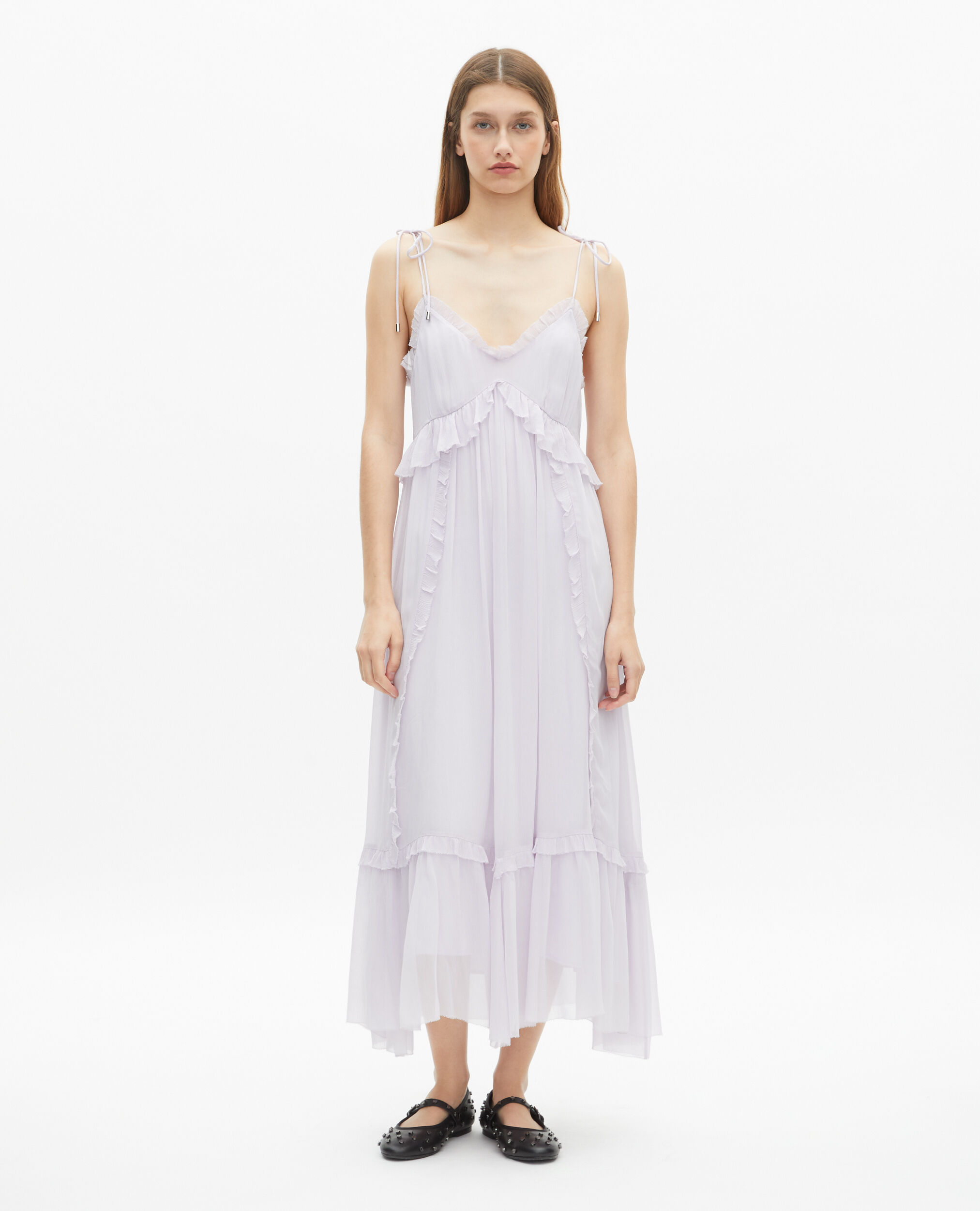 Long dress with lilac ruffles, LIGHT PURPLE, hi-res image number null