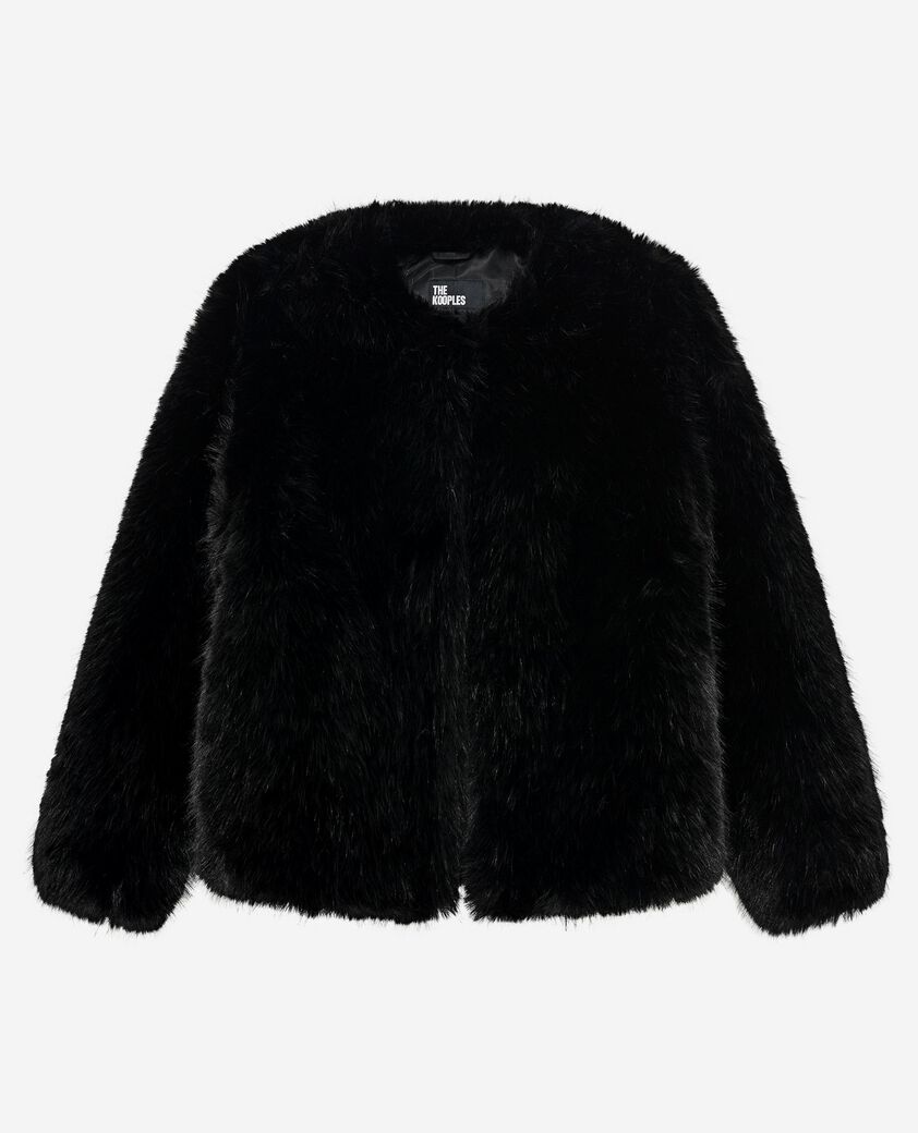 The Kooples FEMME BLACK manteau court effet fourrure noir