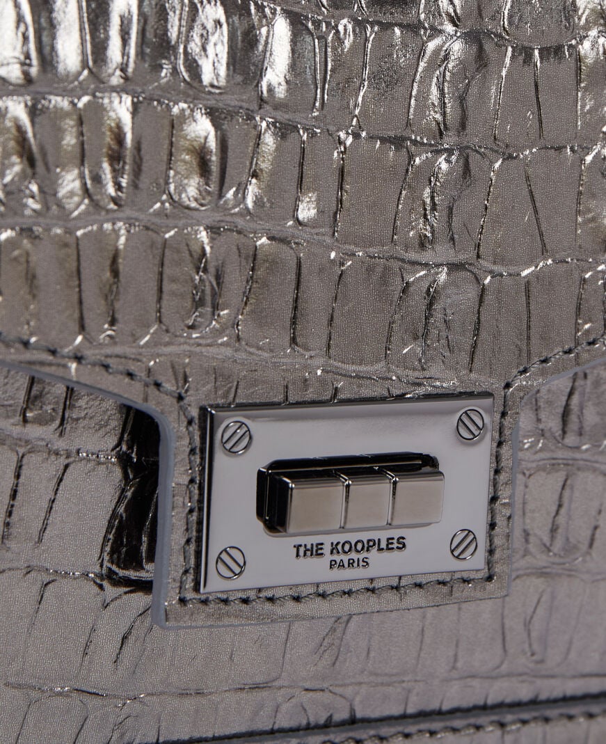 The Kooples WOMEN GUN METAL SILVER emily small bag in gunmetal crocodile-effect leather