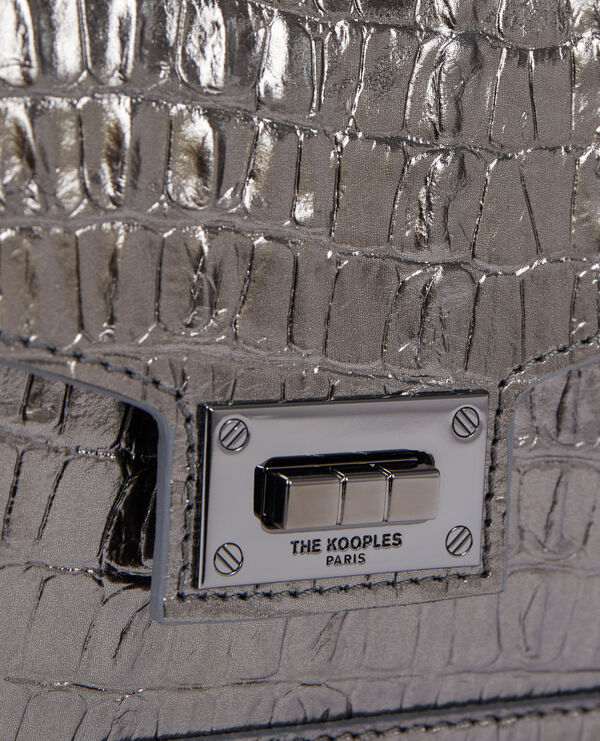 The Kooples FEMME GUN METAL SILVER sac emily small en cuir effet crocodile gunmetal
