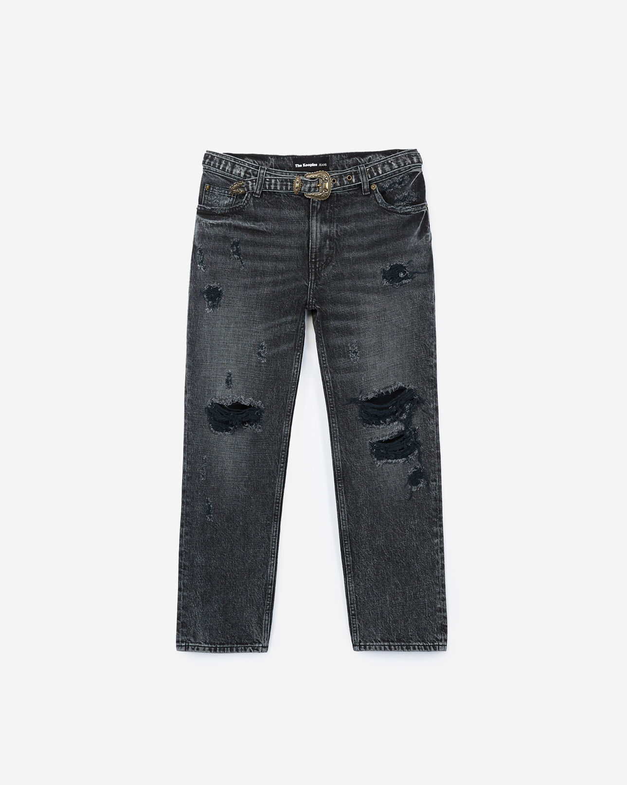 The Kooples WOMEN BLACK WASHED faded black nelly jeans with western-style belt