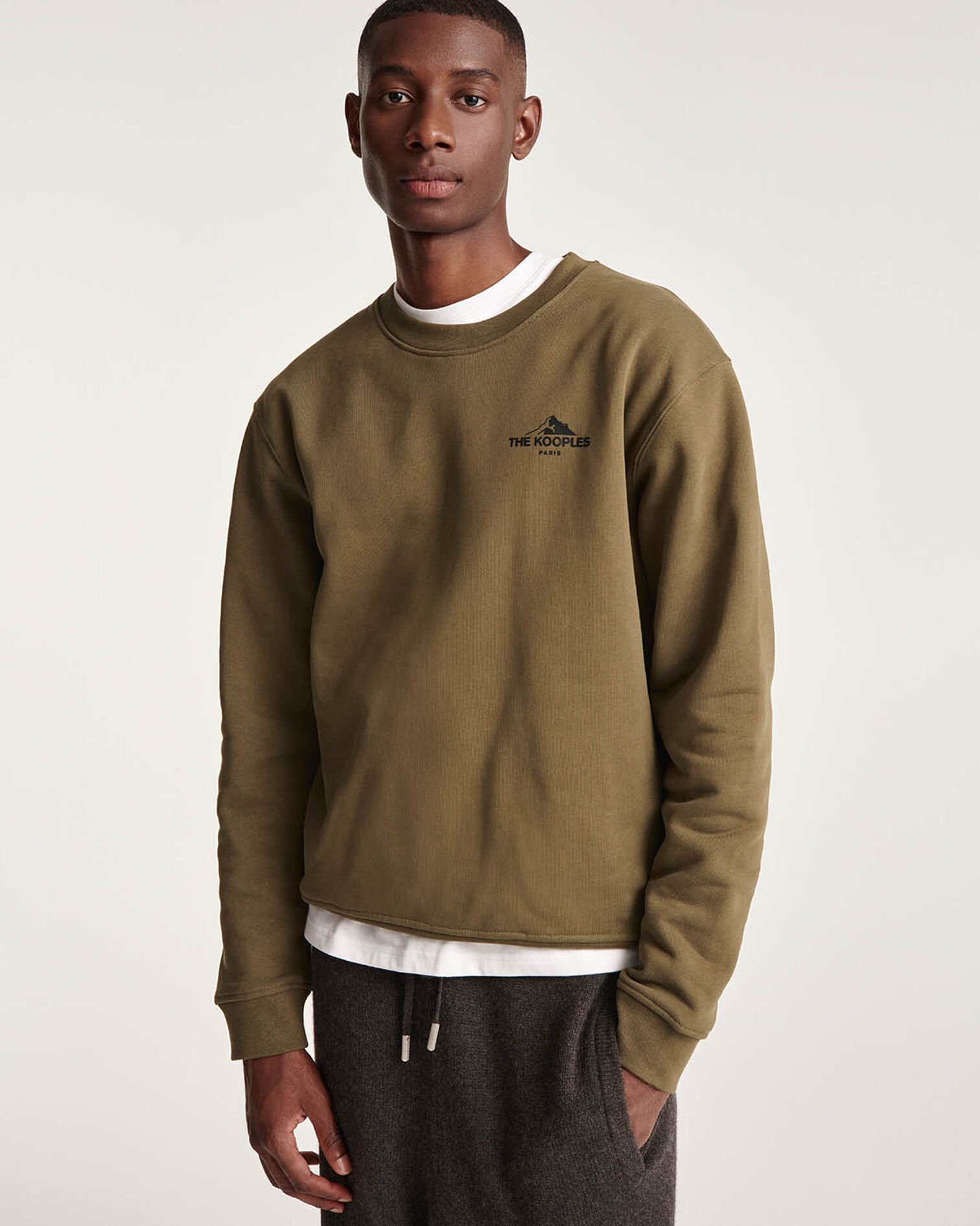 Khaki crew neck cotton sweatshirt black logo, OLIVE NIGHT, hi-res image number null