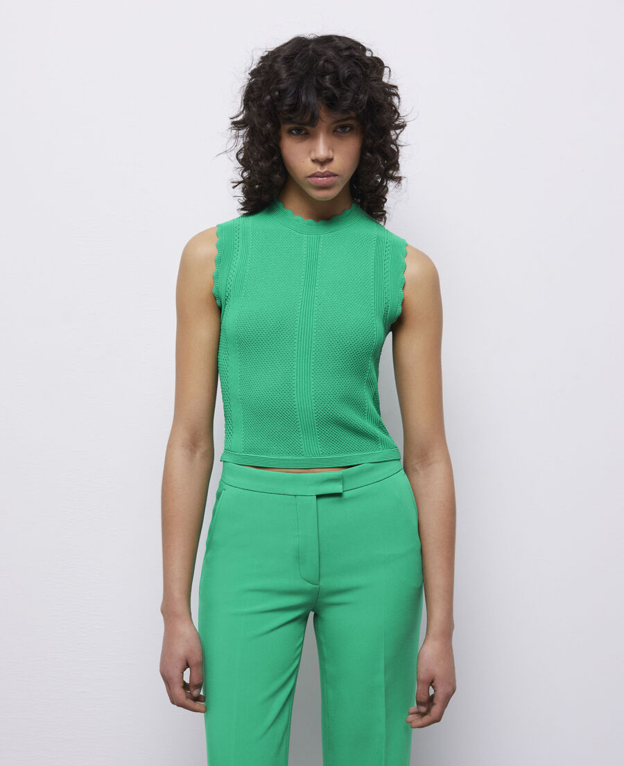green short openwork knit top