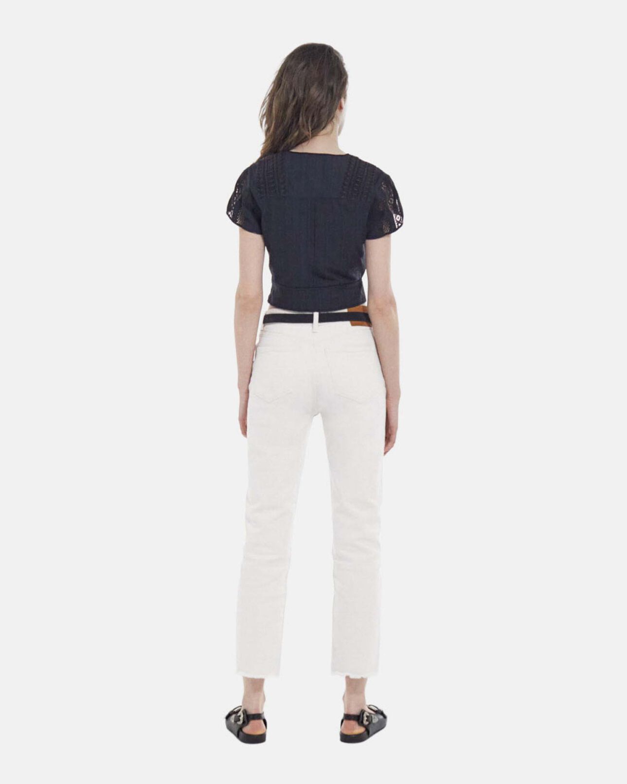 The Kooples FEMME BLACK top ajusté noir coton manches courtes
