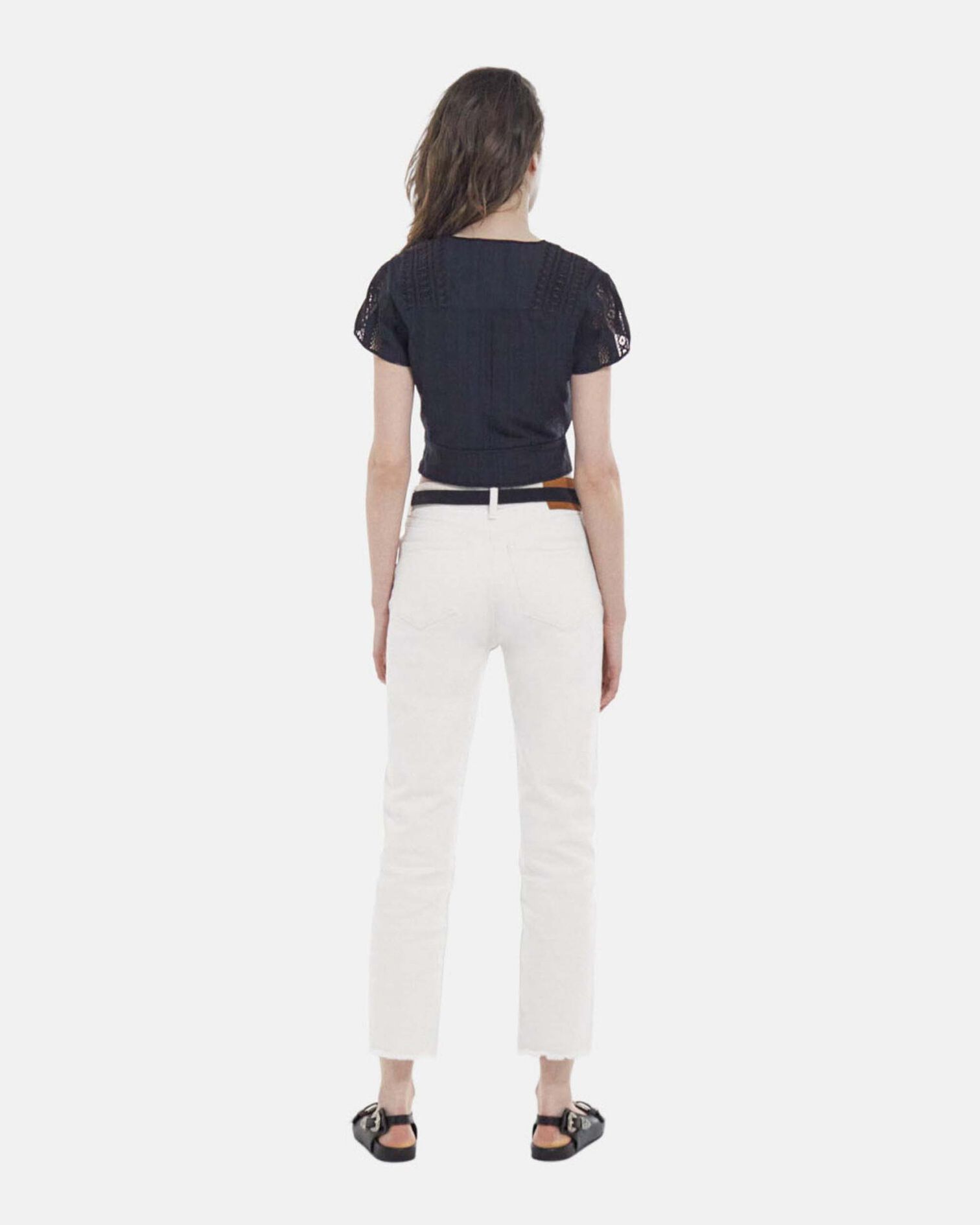 Top ajusté noir coton manches courtes, BLACK, hi-res image number null