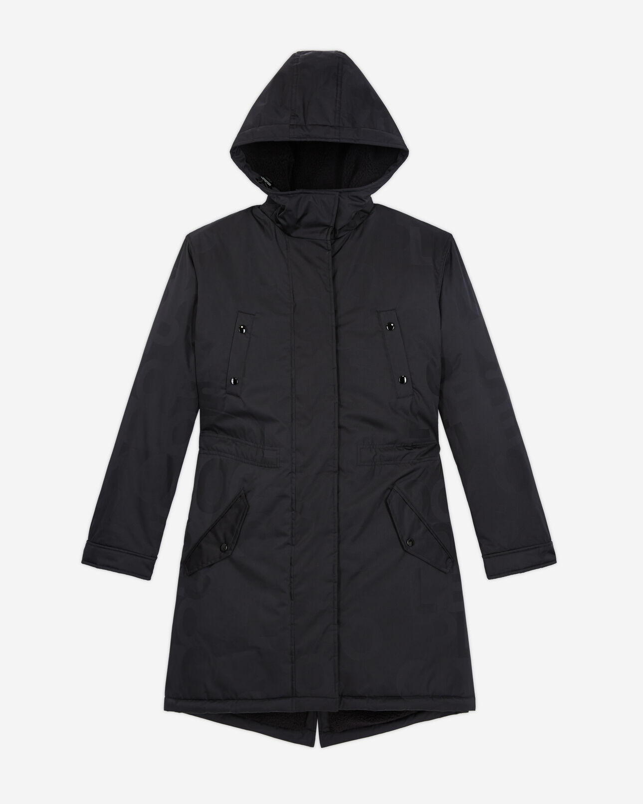 The Kooples WOMEN BLACK long black parka with the kooples logo
