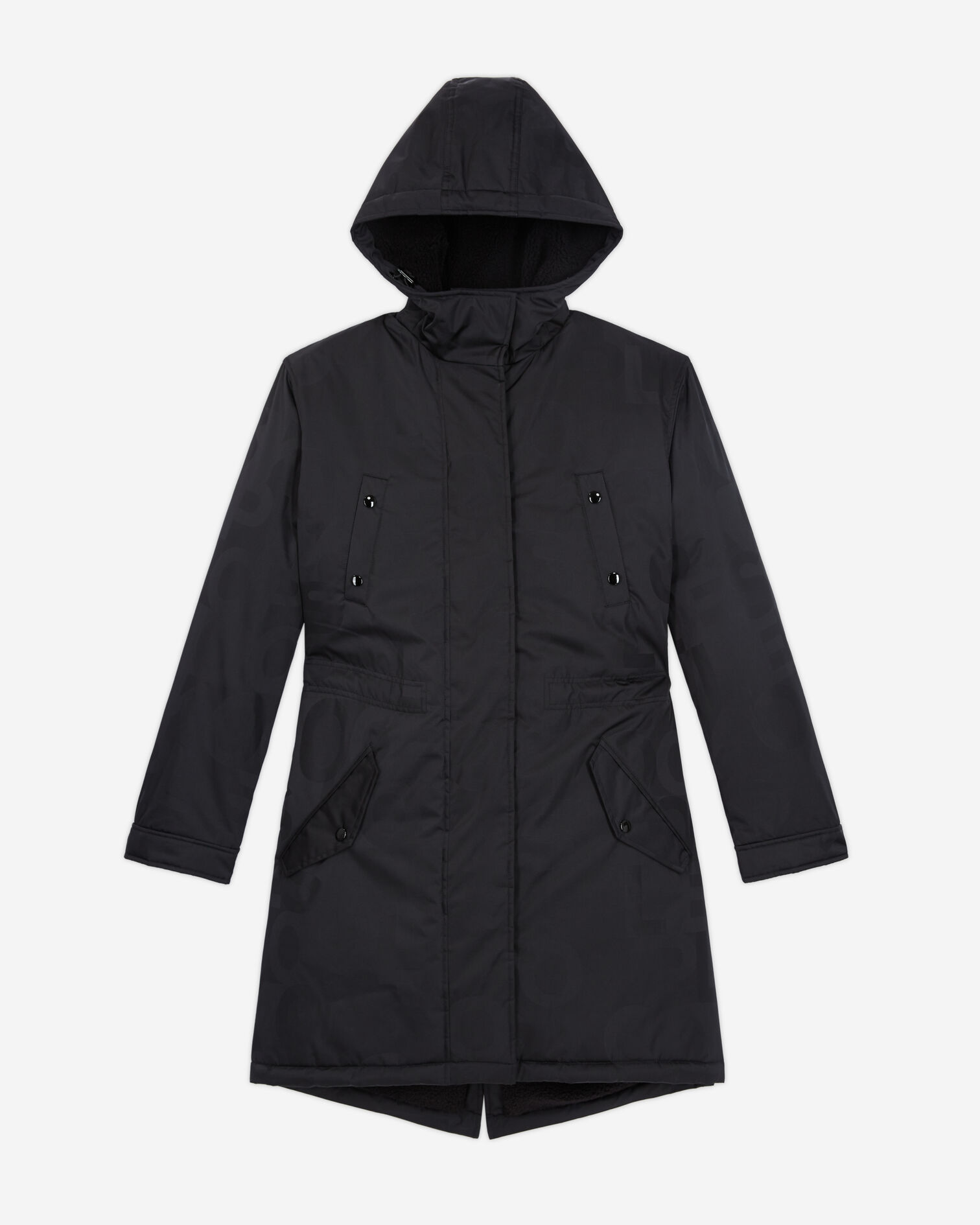 Long black parka with The Kooples logo, BLACK, hi-res image number null