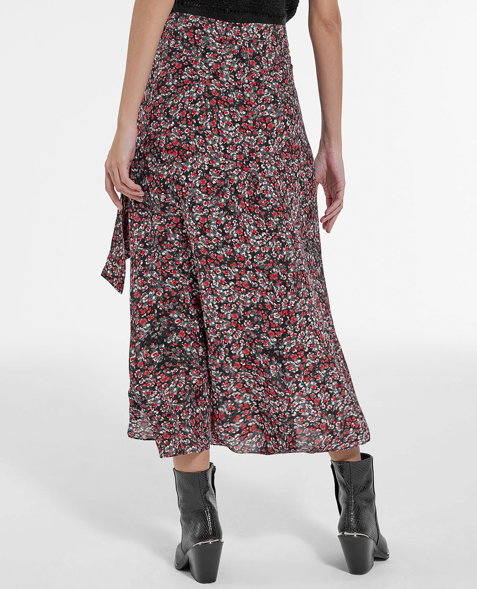 Long skirt with floral print, BLACK - RED, hi-res image number null