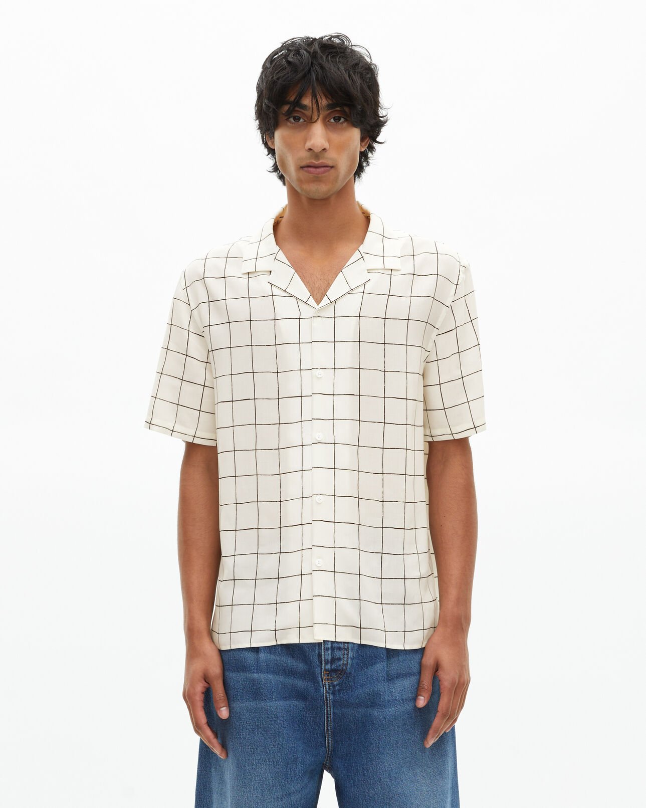 The Kooples H WHITE / BLACK short-sleeved plaid shirt, ecru