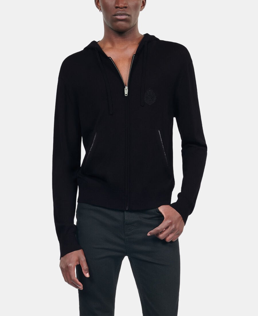 The Kooples MEN BLACK black wool hooded cardigan