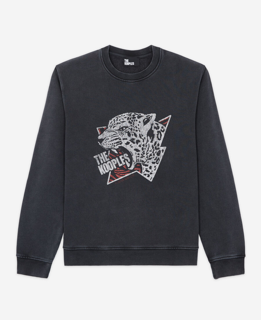 schwarzes sweatshirt mit tiger-siebdruck