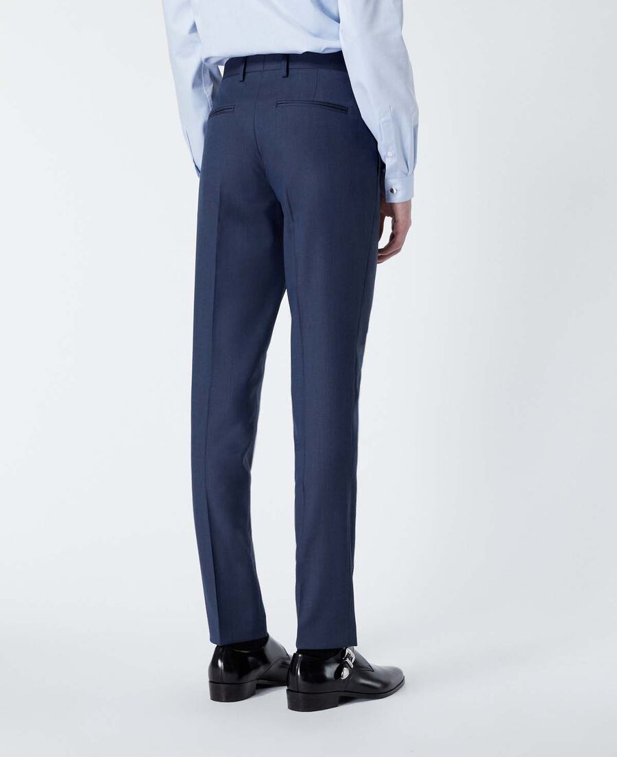 textured wool blue suit trousers