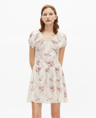 The Kooples WOMEN OFF WHITE / PINK short white floral print dress
