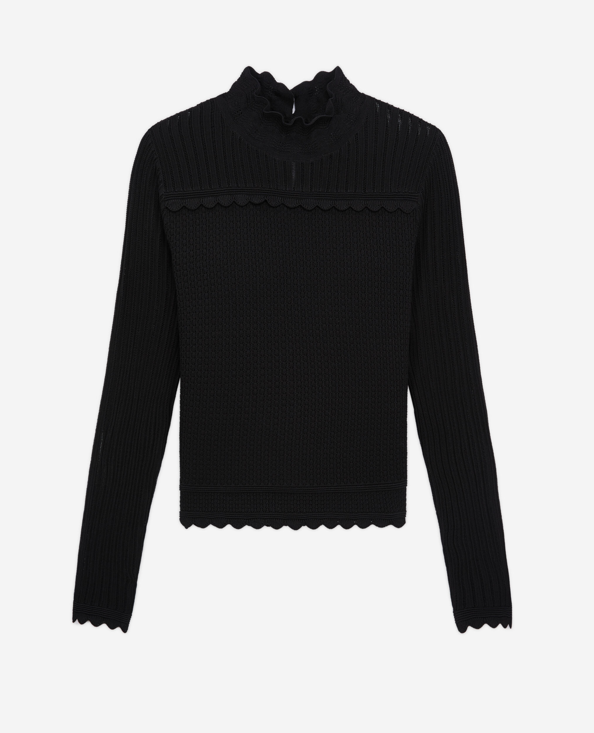 Schwarzer kurzer Pullover aus Ajour-Strick, BLACK, hi-res image number null