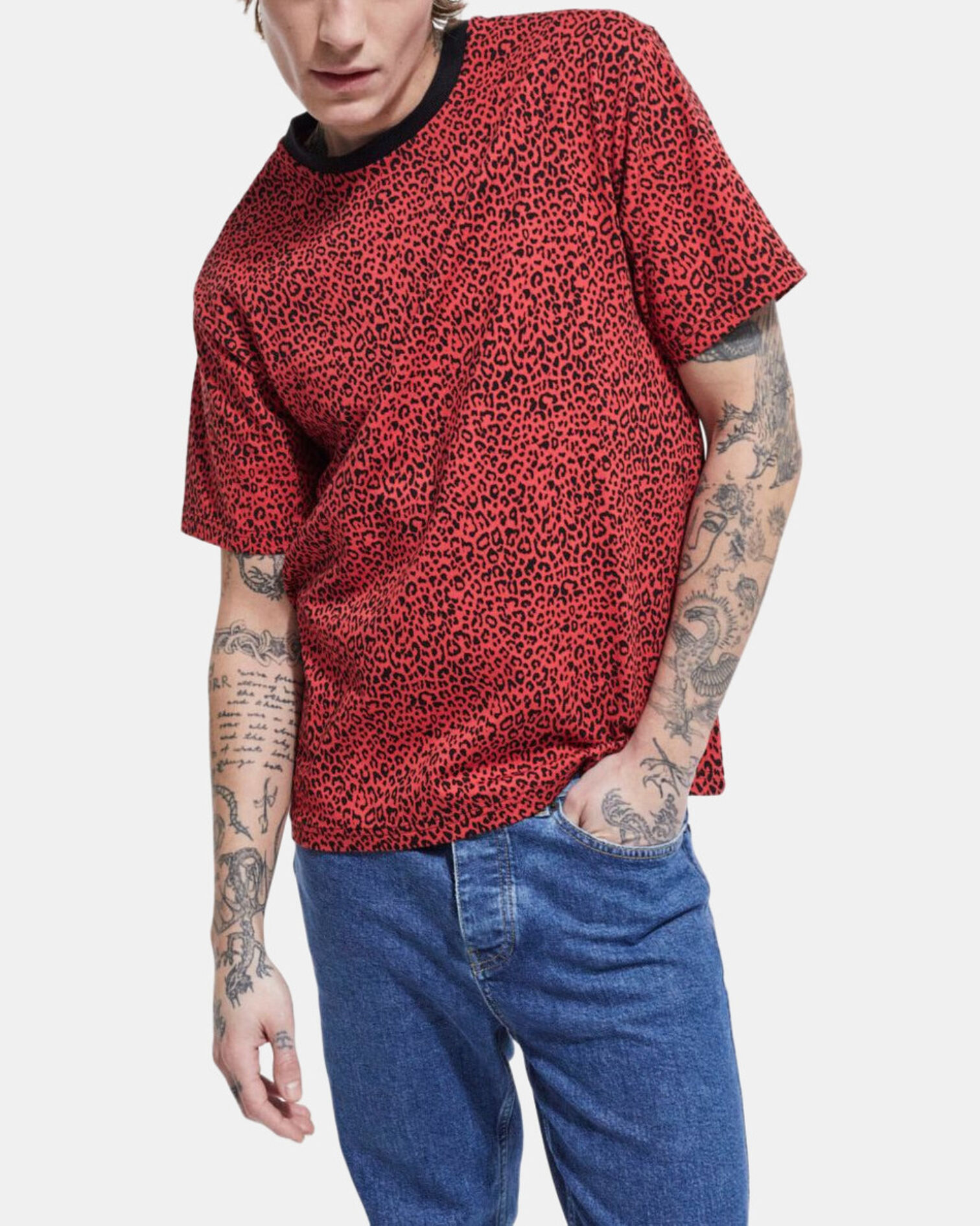 Red leopard print T-shirt, DARK RED, hi-res image number null
