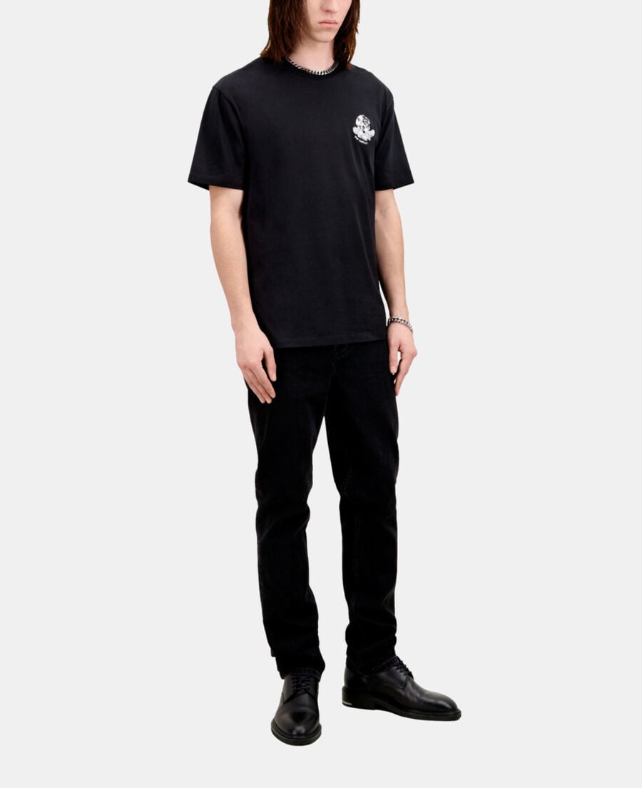 The Kooples HERREN BLACK schwarzes t-shirt mit vintage-skull-stickerei