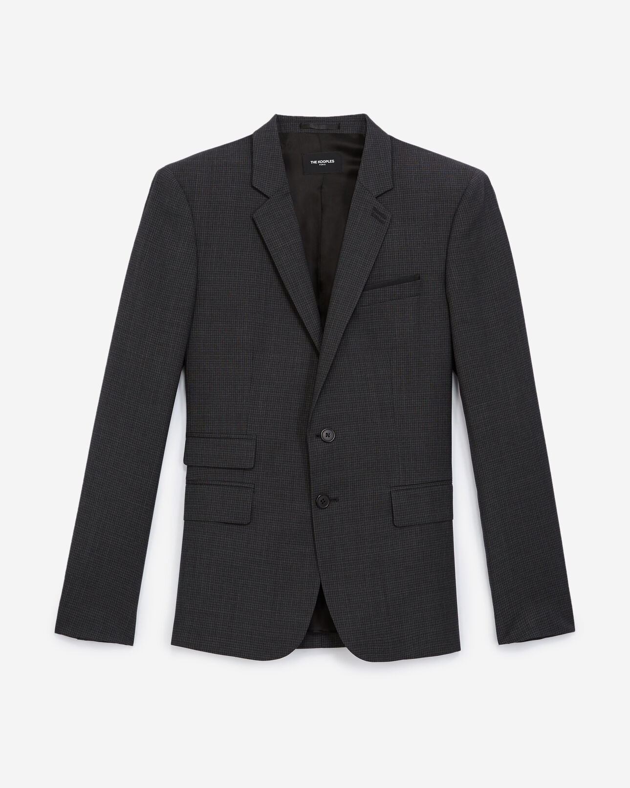 The Kooples HOMME ANTHRACITE veste laine grise micro-carreaux slim
