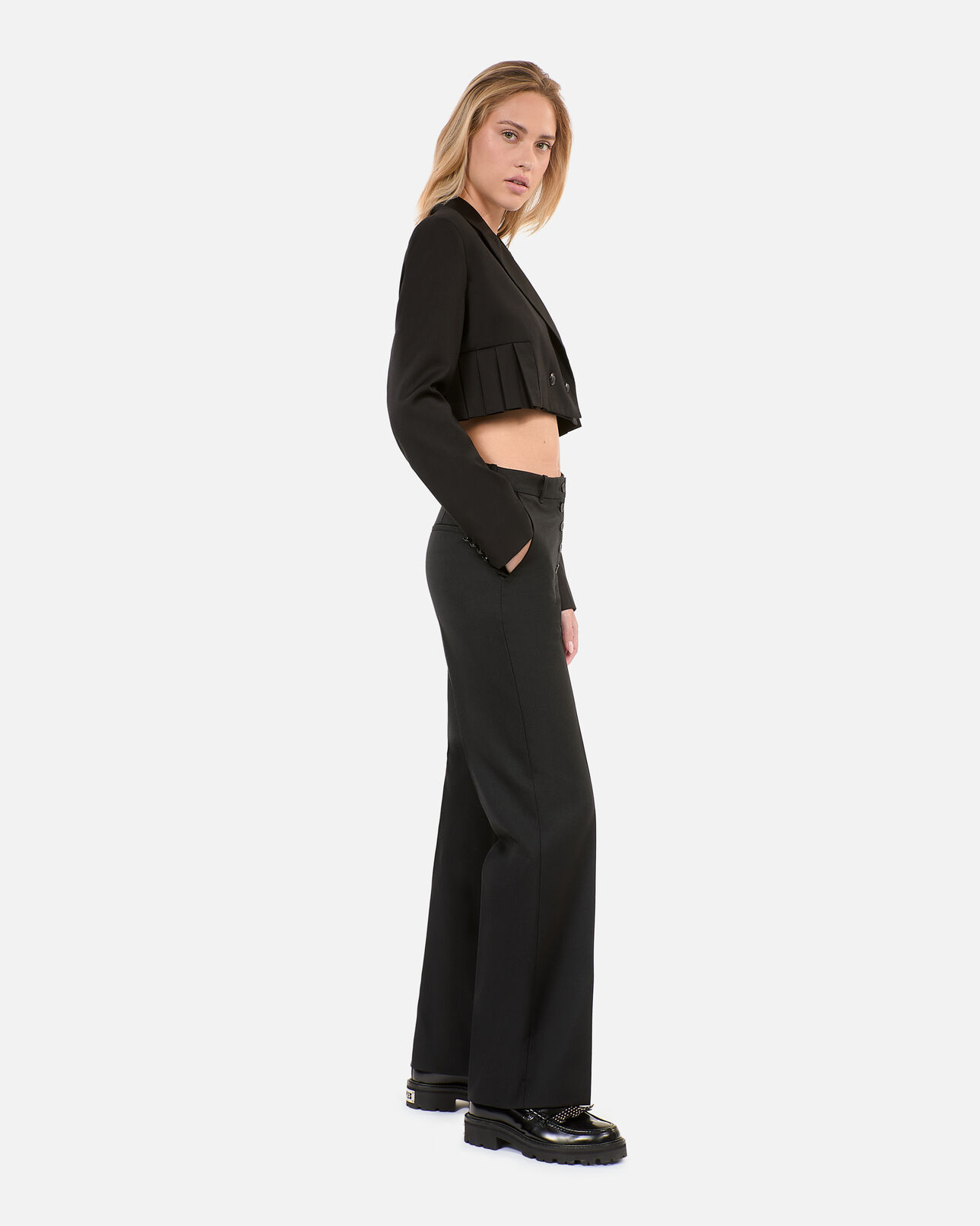 The Kooples WOMEN BLACK short black wool-blend pleated jacket