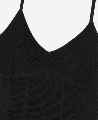 The Kooples FEMME BLACK robe longue en maille ajourée noire