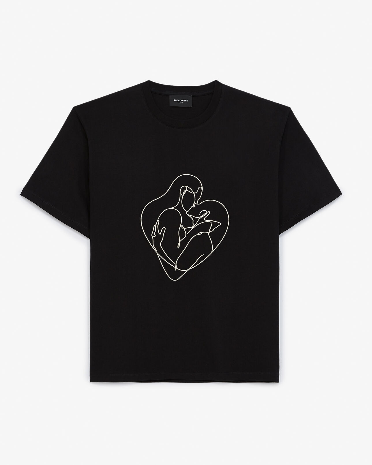 The Kooples HOMME BLACK t-shirt noir coton à broderie écrue