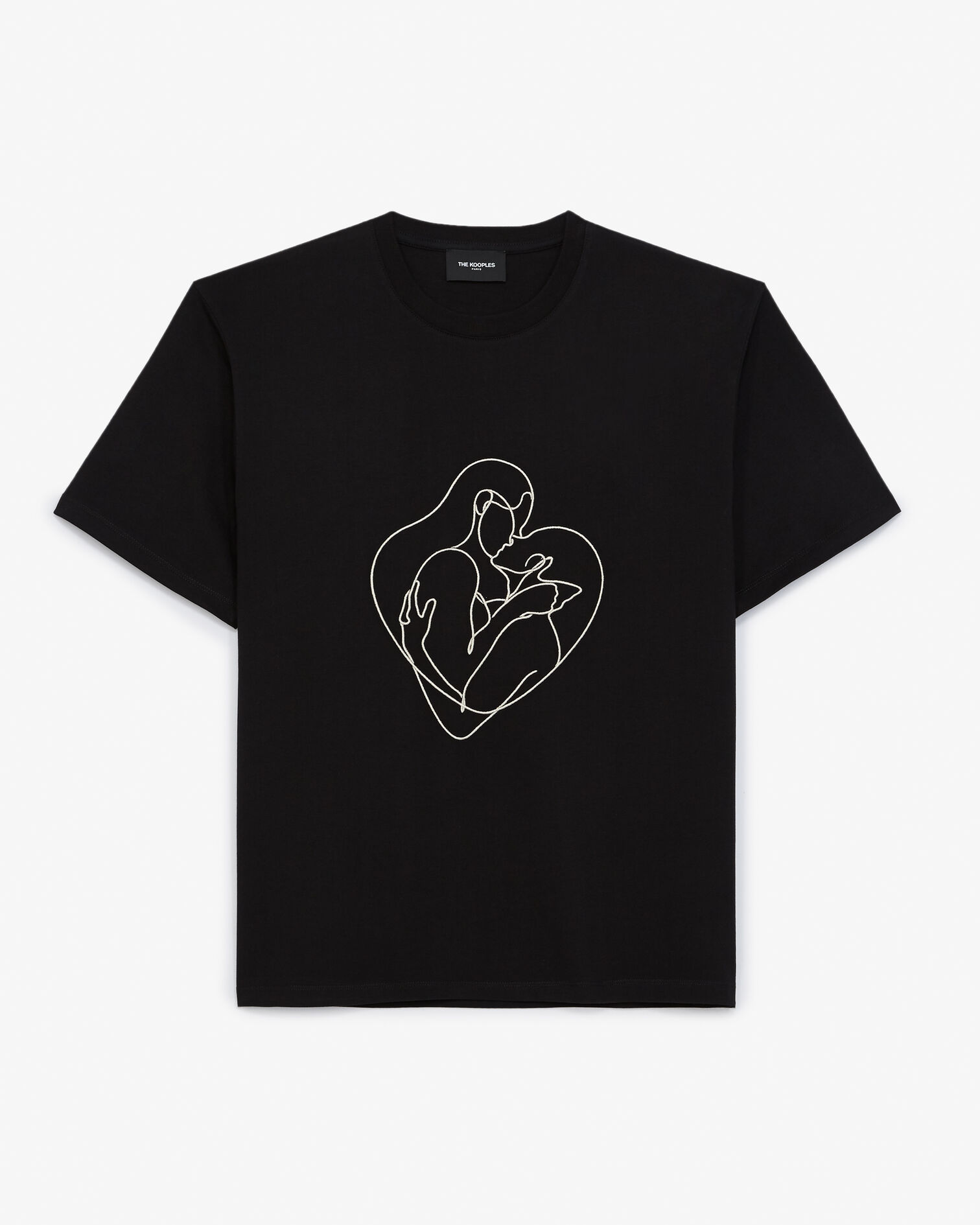 T-shirt noir coton à broderie écrue, BLACK, hi-res image number null