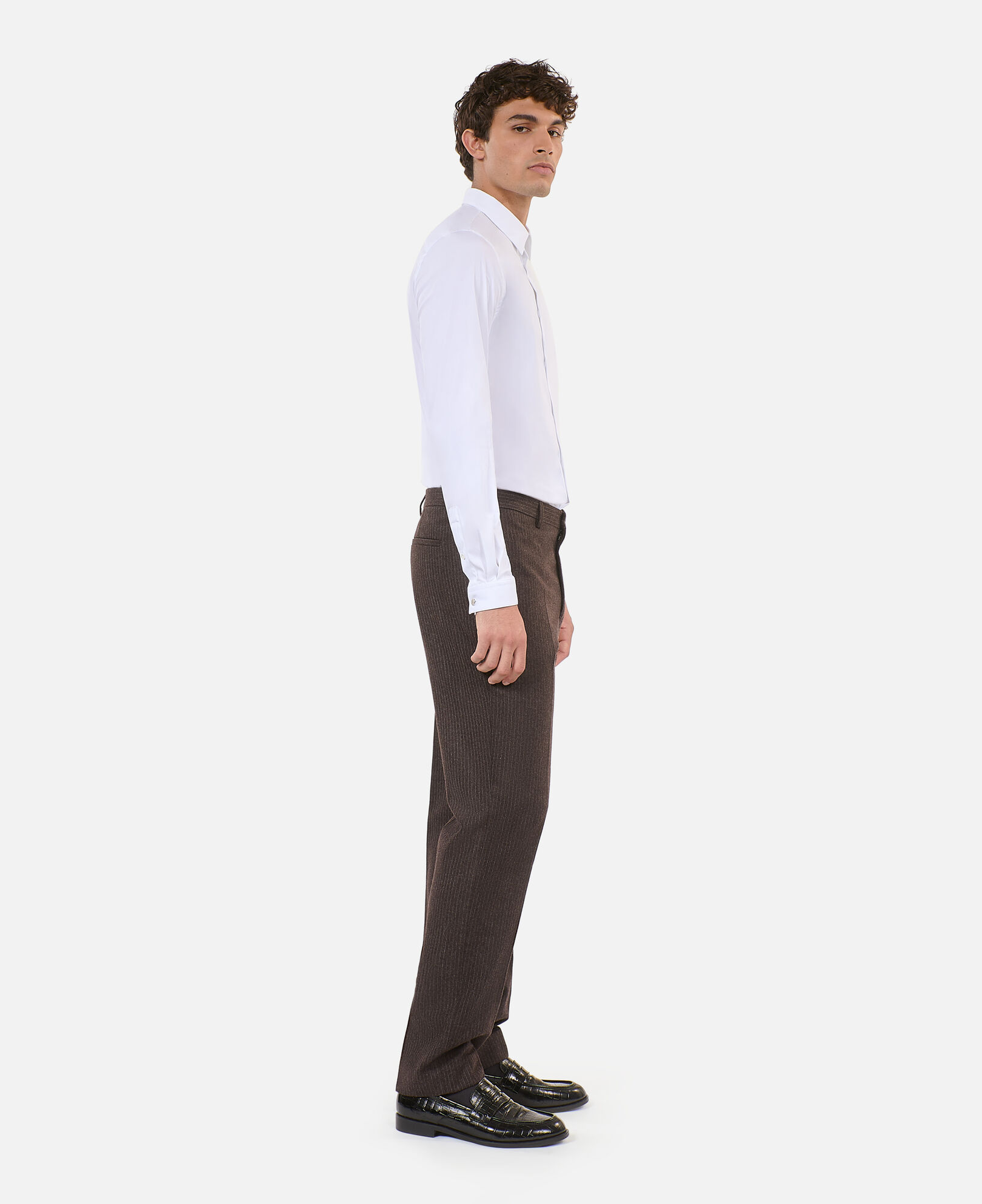 The Kooples MEN BROWN brown striped wide-leg trousers
