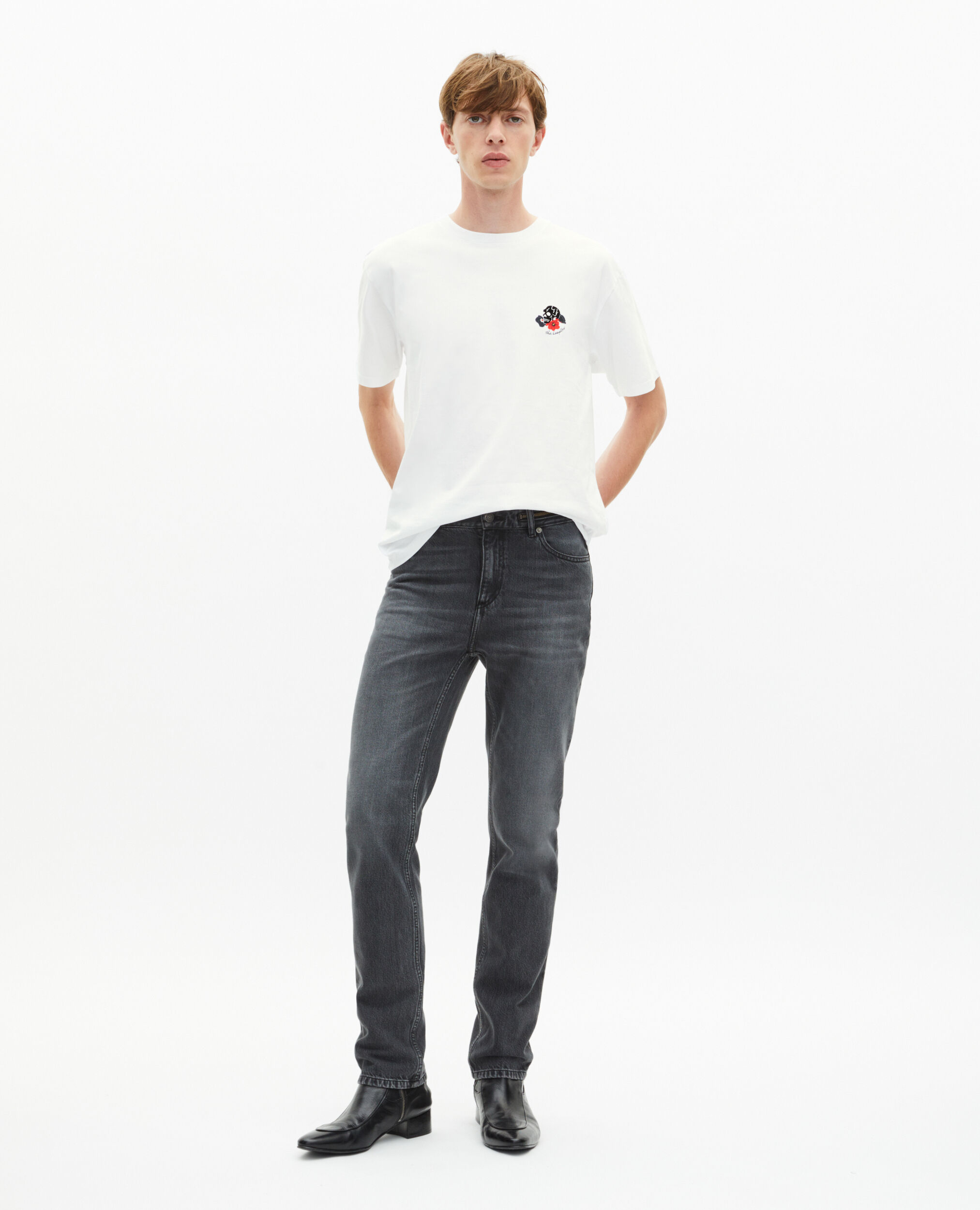 T-shirt with white skull flocking, WHITE, hi-res image number null