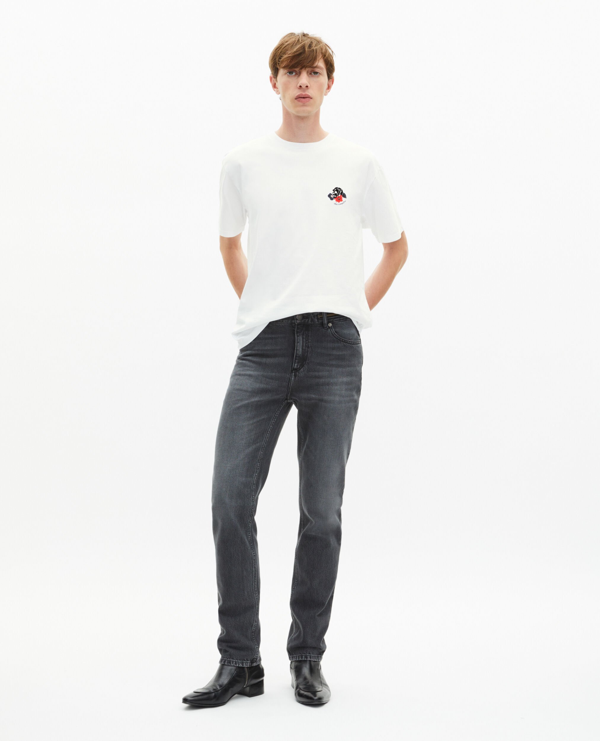 T-shirt with white skull flocking, WHITE, hi-res image number null