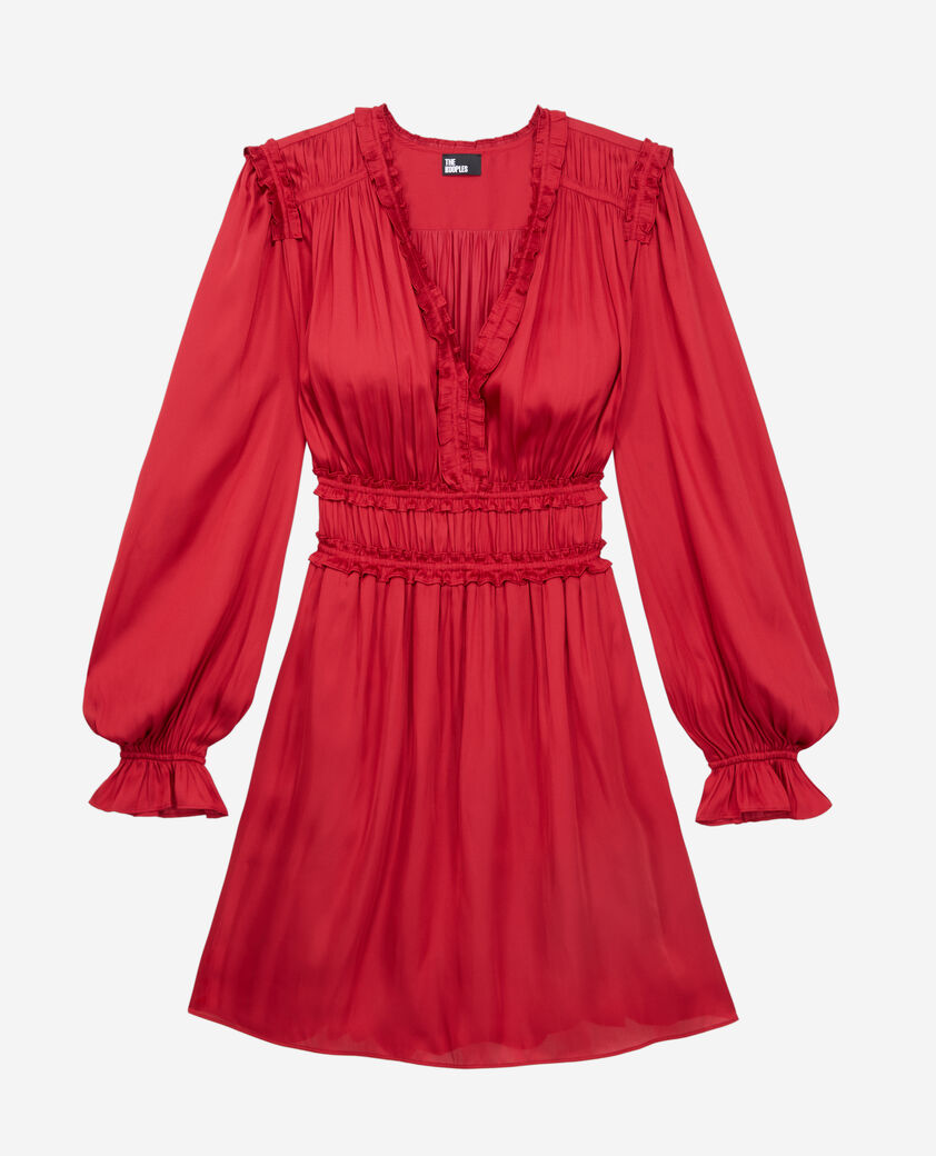 The Kooples WOMEN LIGHT BURGUNDY short red dress with shirring
