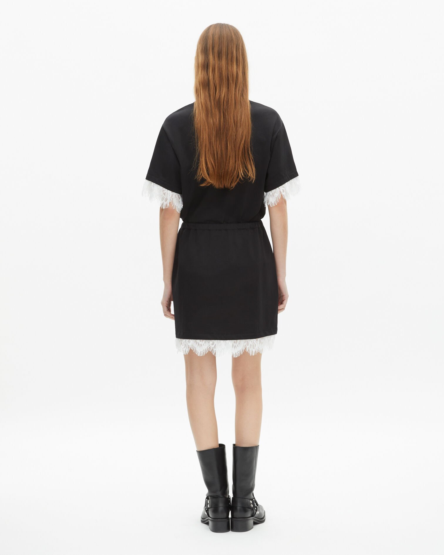 Short skirt with black lace, BLACK, hi-res image number null