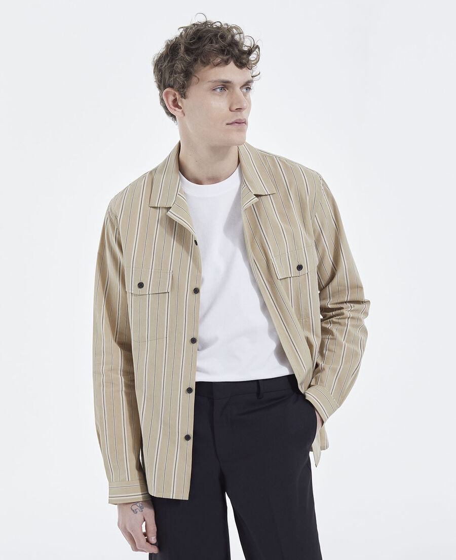 beige striped hawaiian-collar shirt