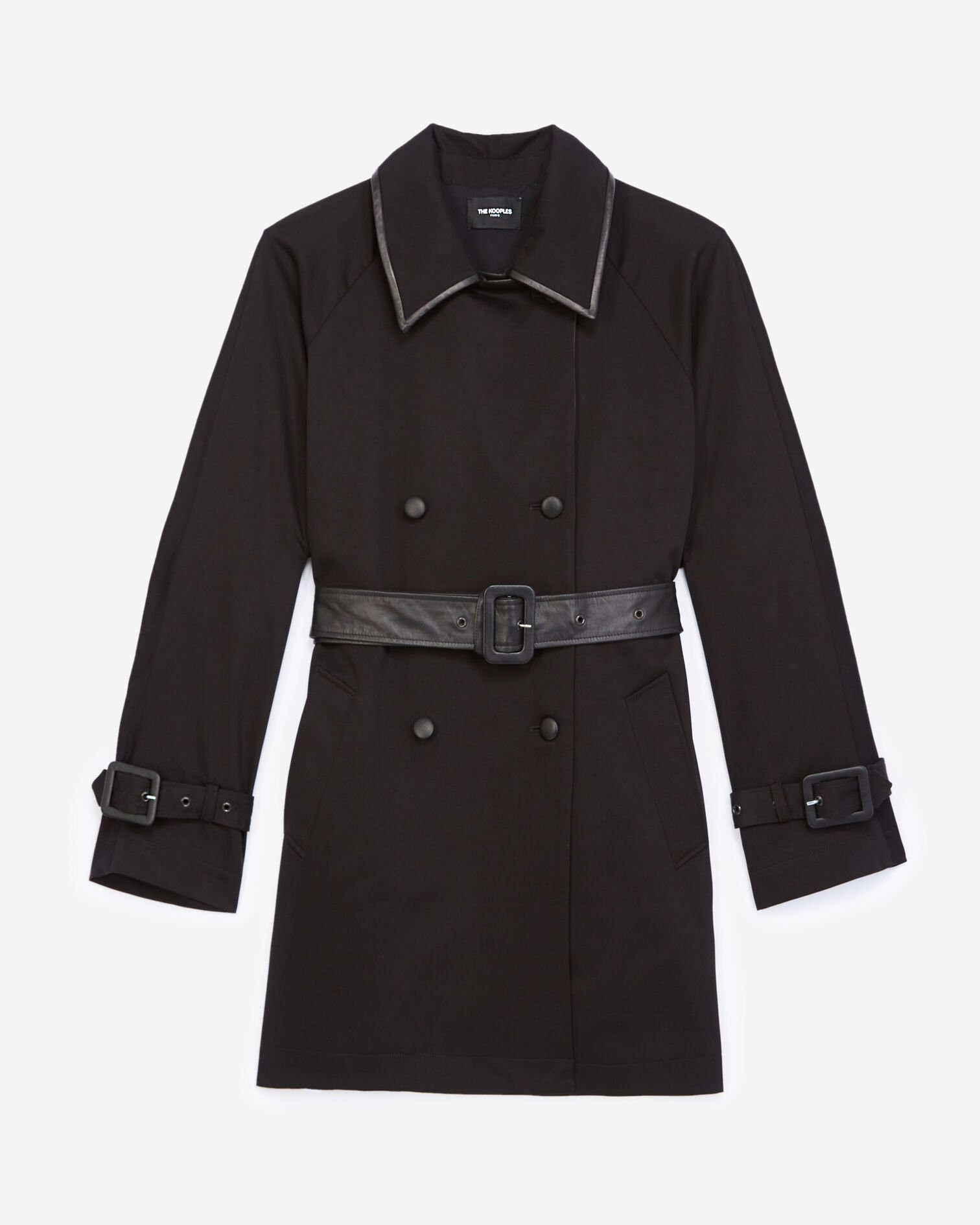Black cotton trench coat, BLACK, hi-res image number null