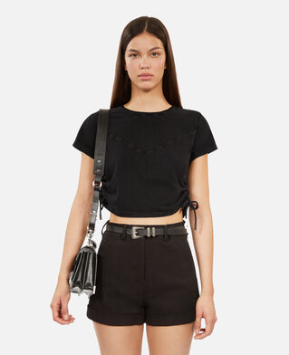 The Kooples F BLACK WASHED black t-shirt with lacing