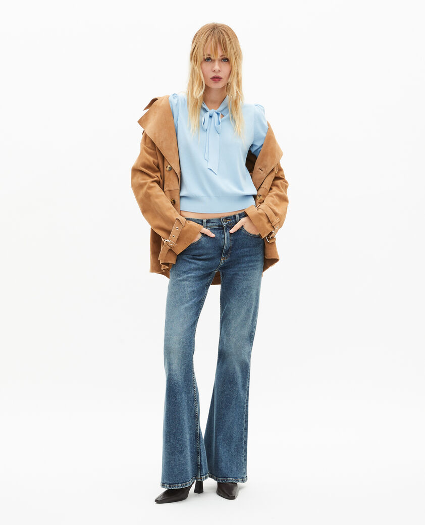 The Kooples FEMME LIGHT BLUE pull col lavalli&egrave;re en coton m&eacute;lang&eacute; bleu