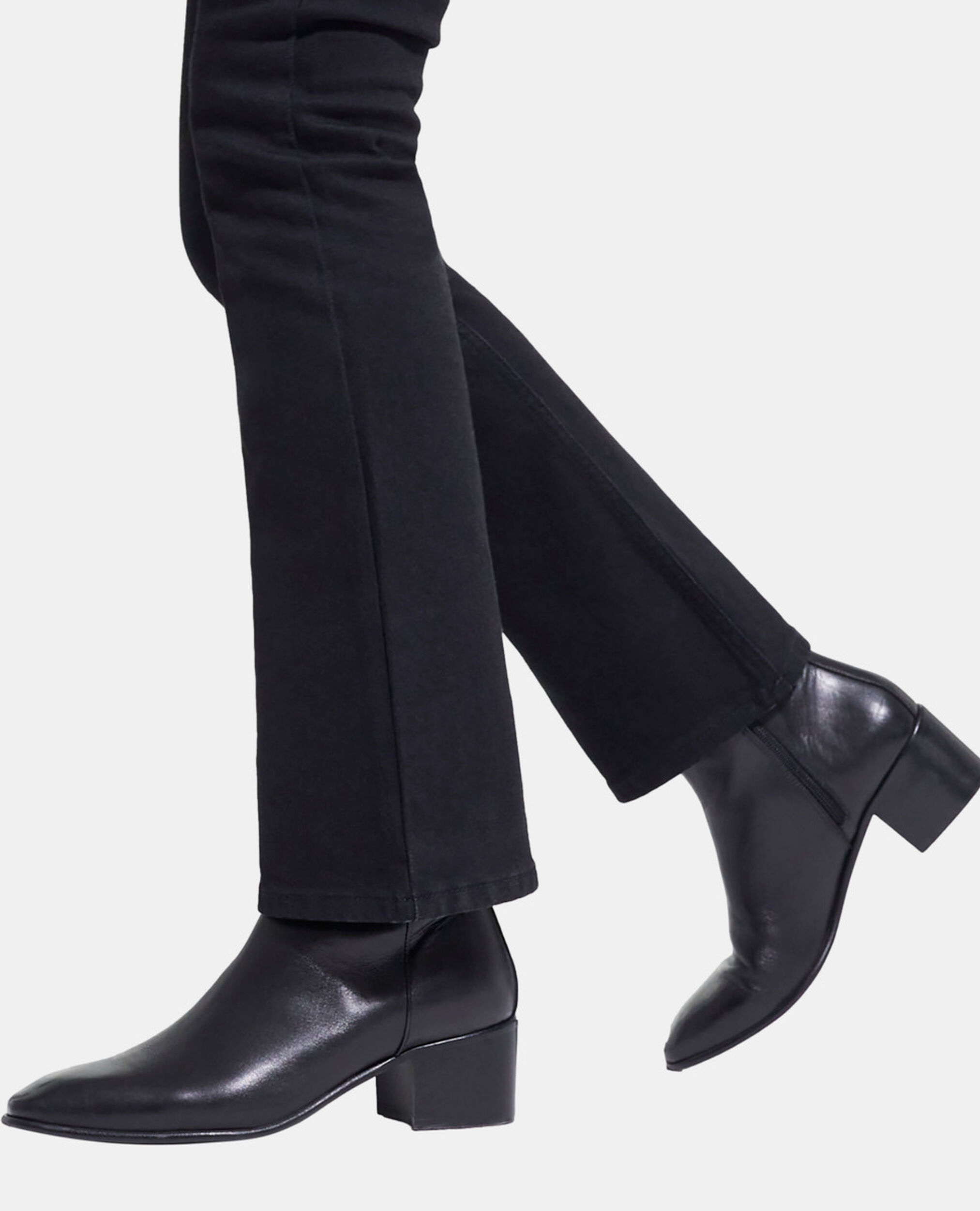 Black square heel leather boots, BLACK, hi-res image number null