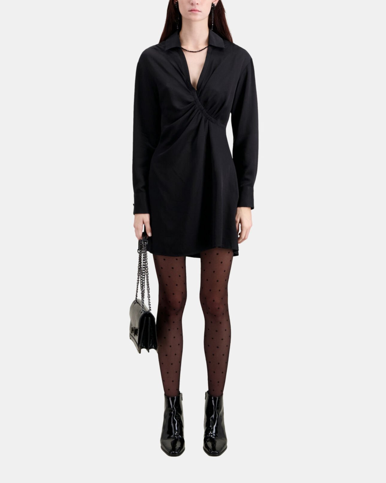 The Kooples WOMEN BLACK short black dress with draping