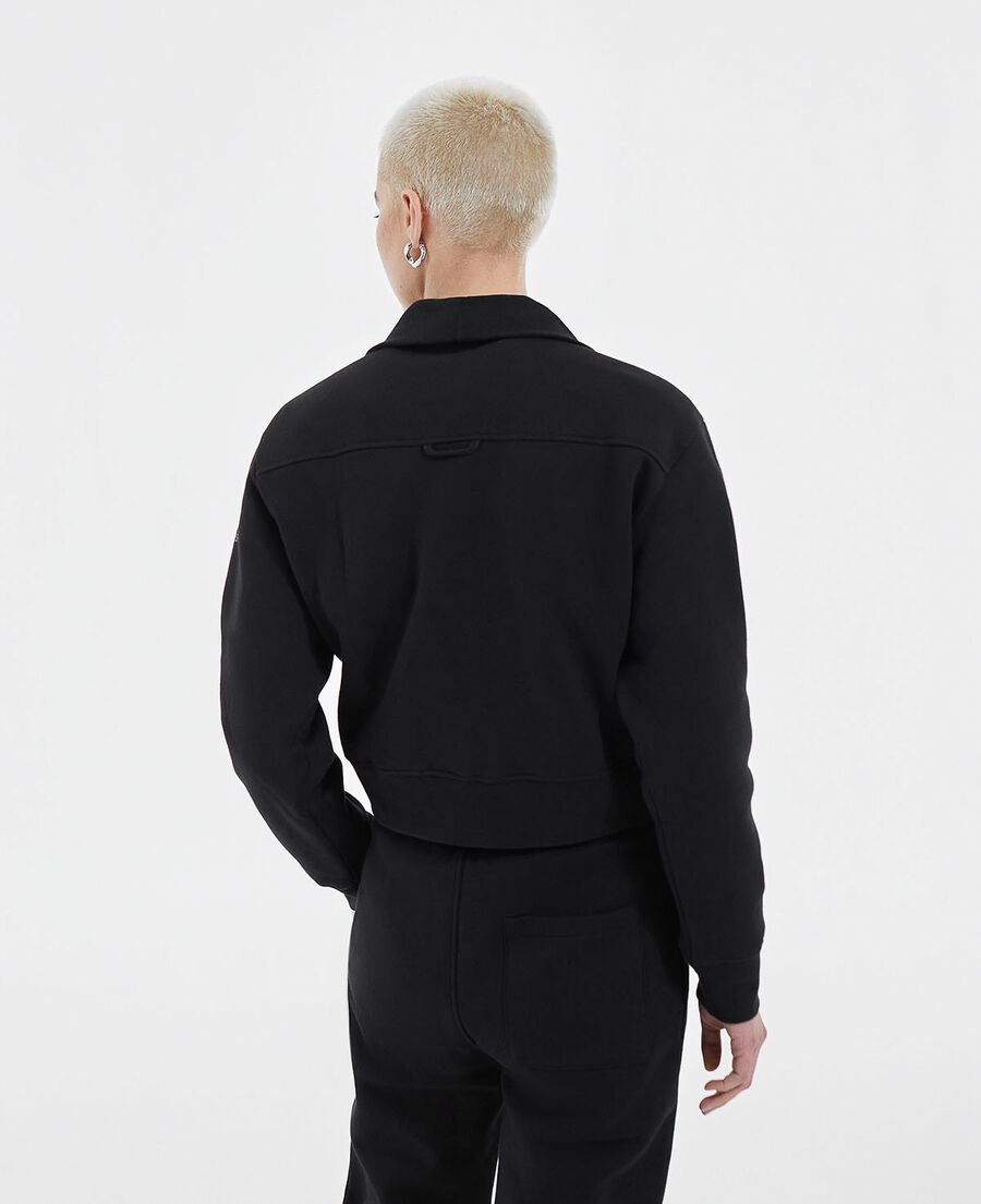 black cotton sweatshirt with zipped roll neck