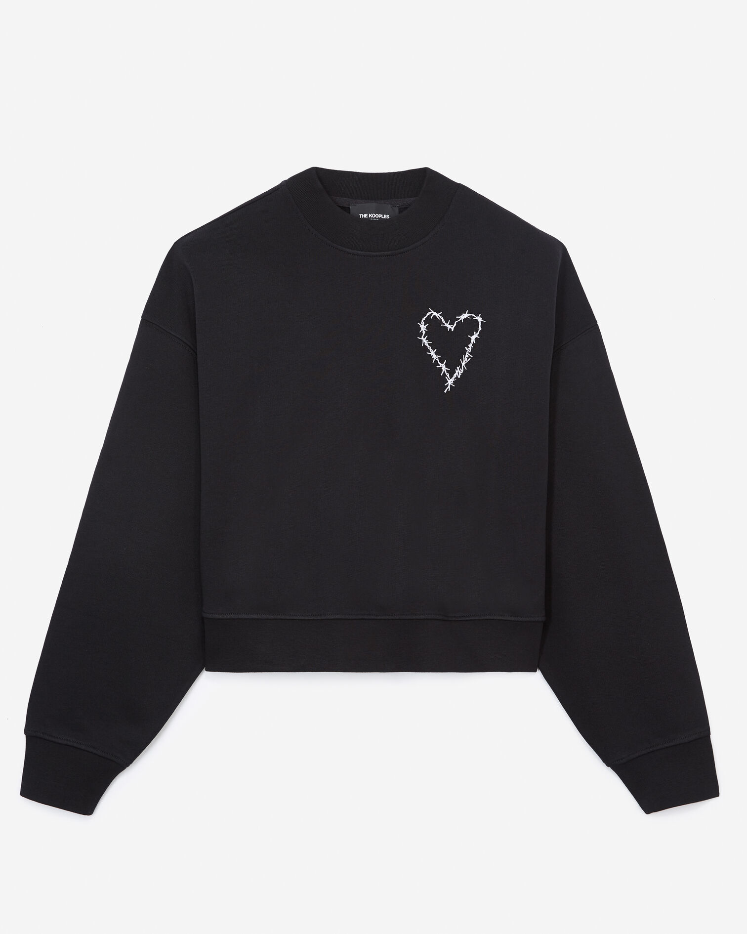 Short black sweatshirt with barb wire heart, BLACK, hi-res image number null