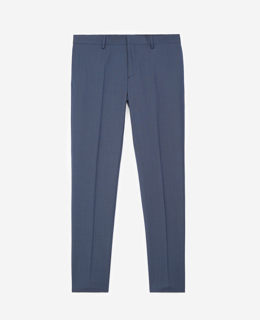 textured wool blue suit trousers