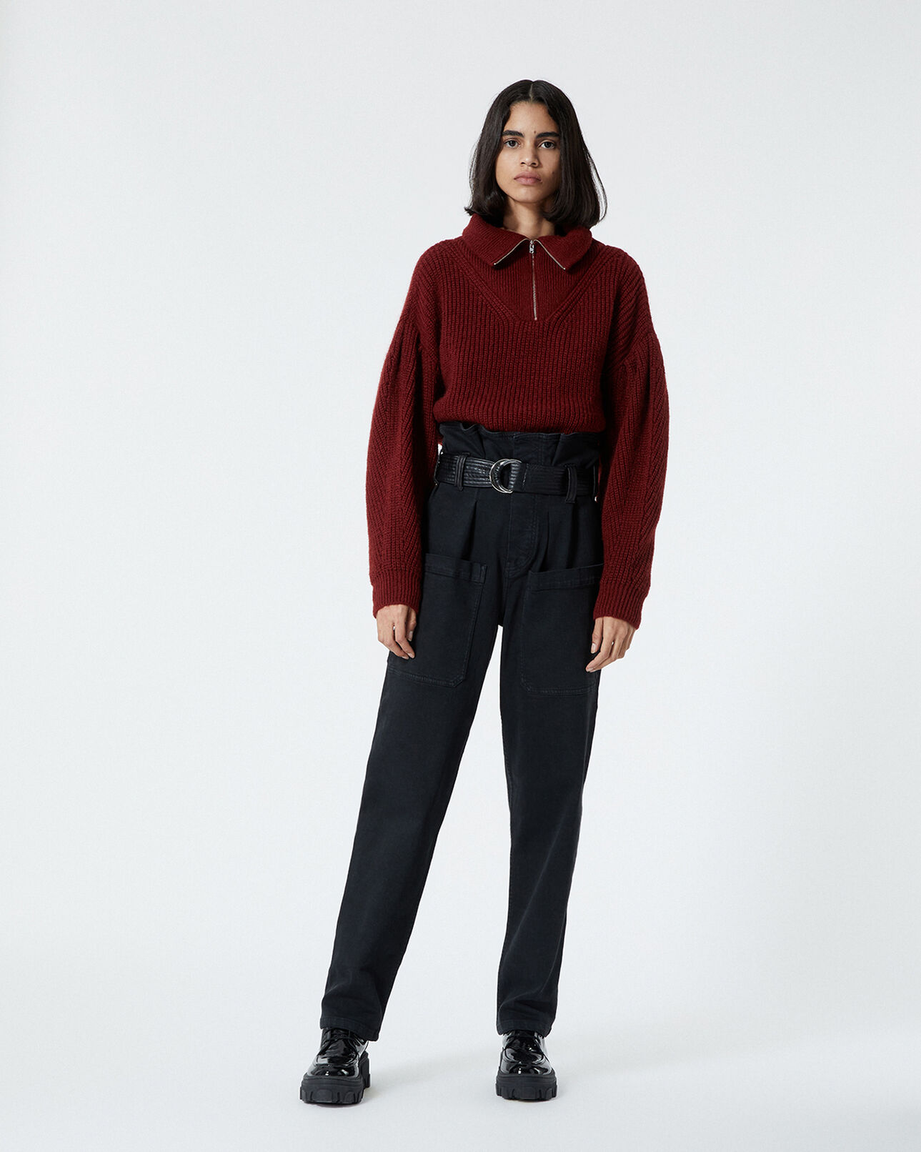 The Kooples DAMEN BORDEAUX roter pullover mit reißverschluss-kragen