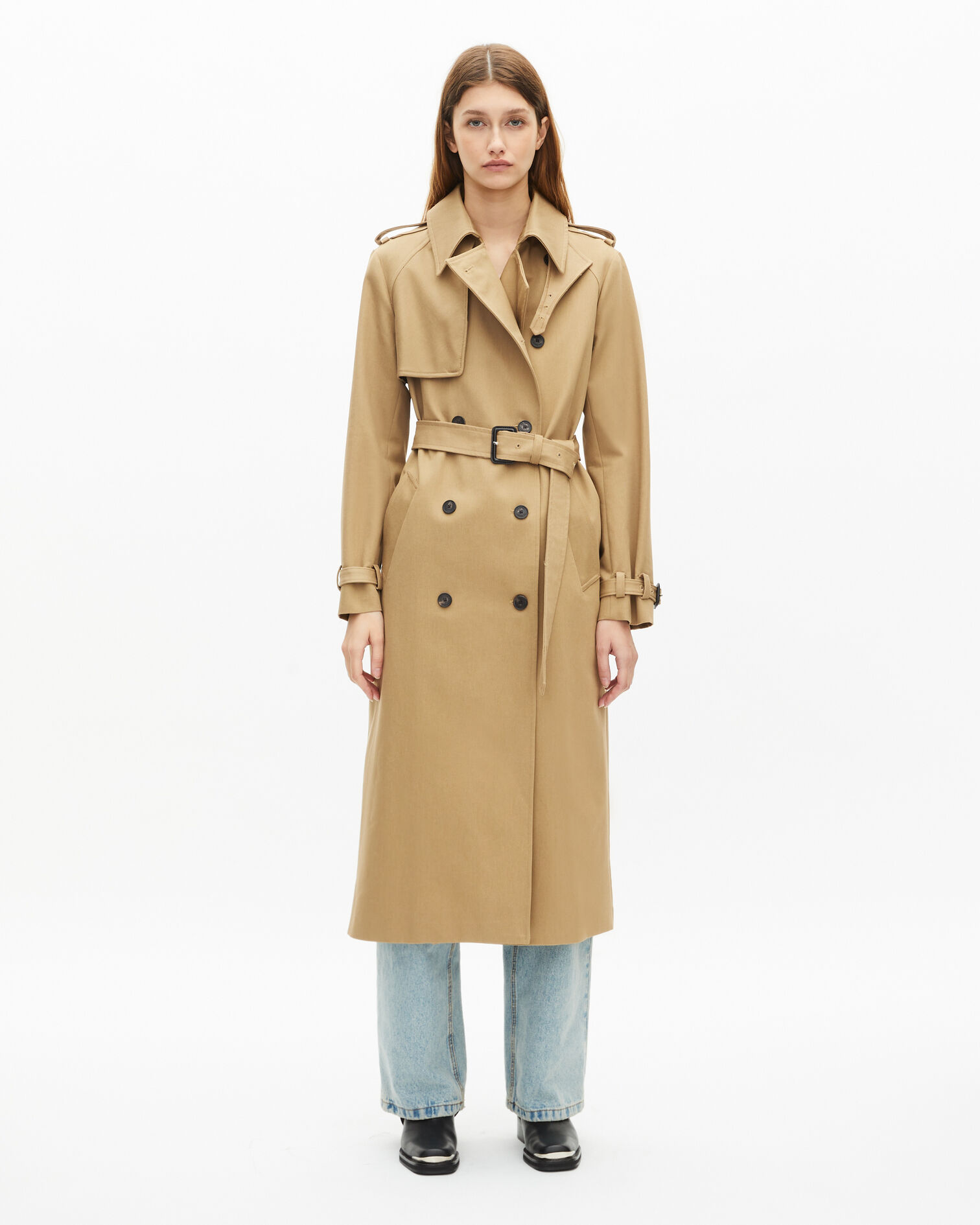 Trench long en coton beige, BEIGE, hi-res image number null