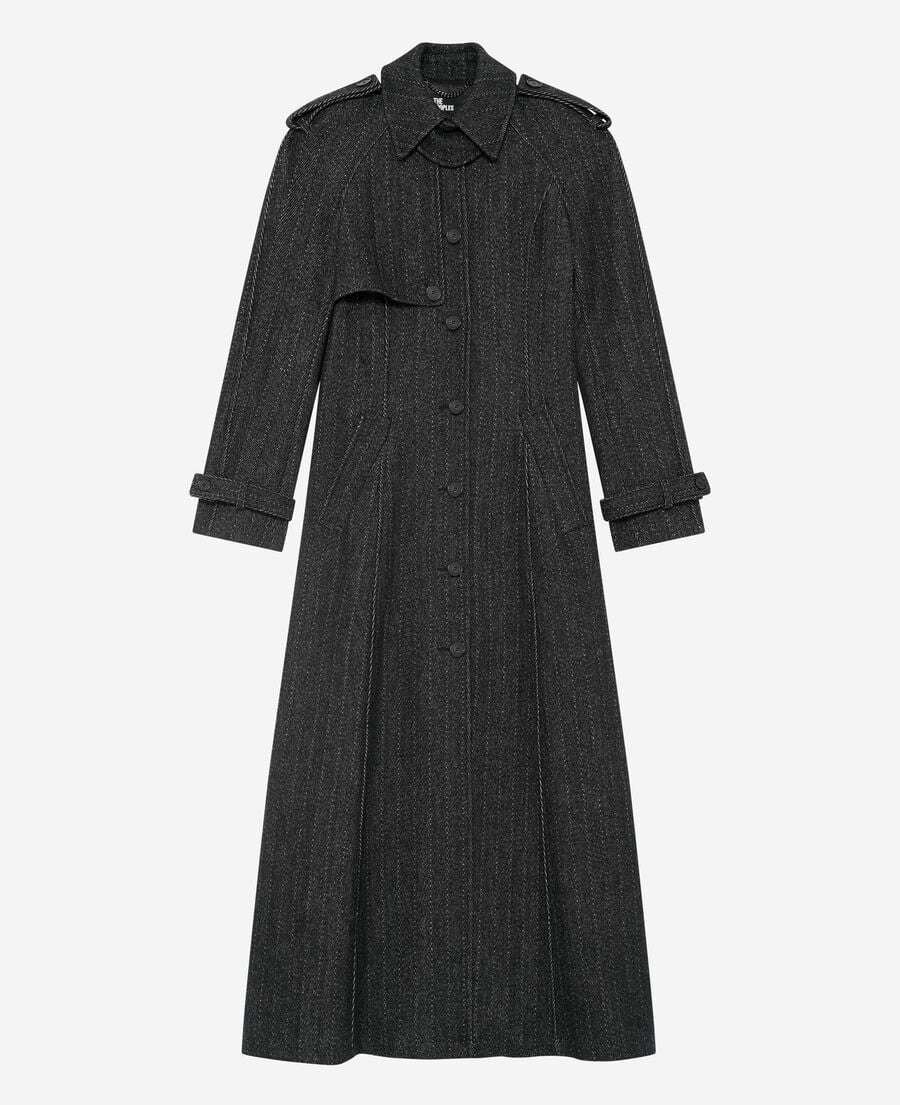 The Kooples WOMEN GREY FLANNEL long dark gray wool coat