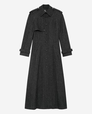 The Kooples WOMEN GREY FLANNEL long dark gray wool coat