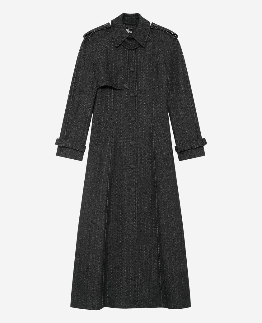 The Kooples WOMEN GREY FLANNEL long dark gray wool coat