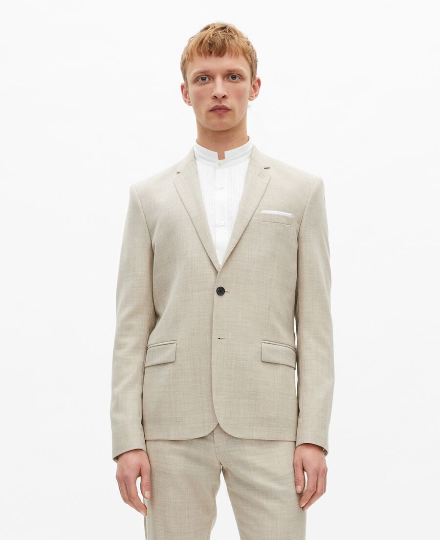 The Kooples HERREN BEIGE beigefarbene, schmal geschnittene anzugjacke aus wolle