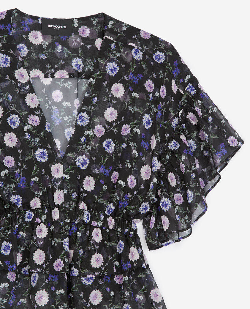 The Kooples WOMEN BLACK-PURPLE short-sleeved silk top with print