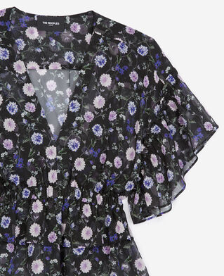The Kooples WOMEN BLACK-PURPLE short-sleeved silk top with print