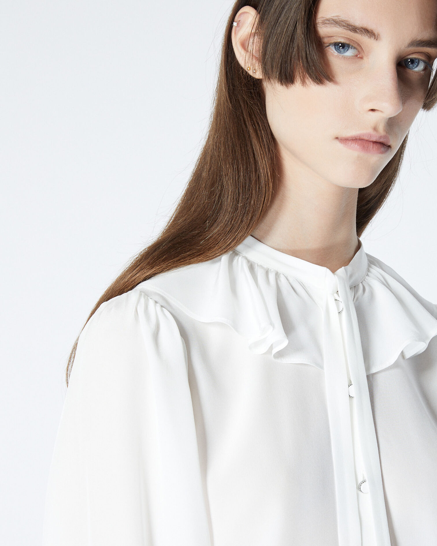Ecru silk shirt with Peter Pan collar, ECRU, hi-res image number null