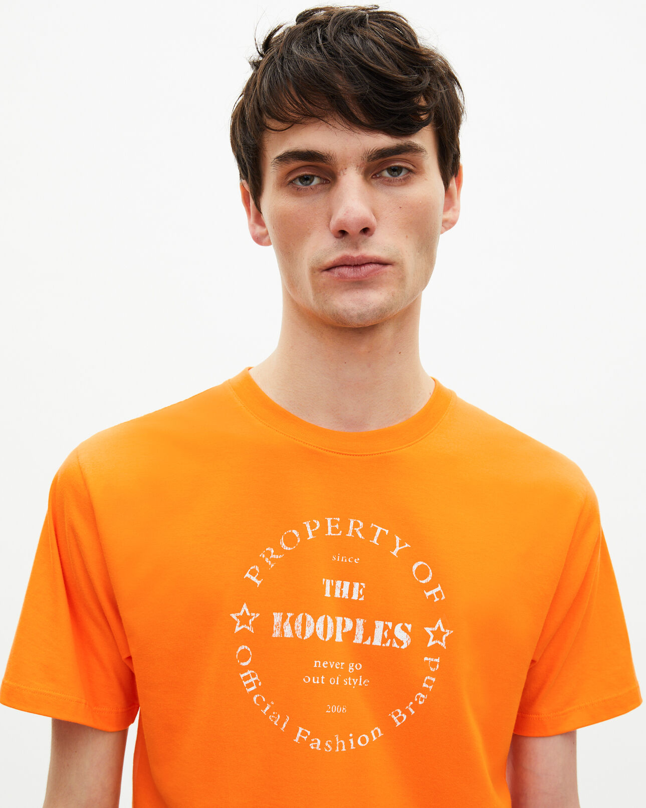 The Kooples MEN ORANGE orange screen print t-shirt