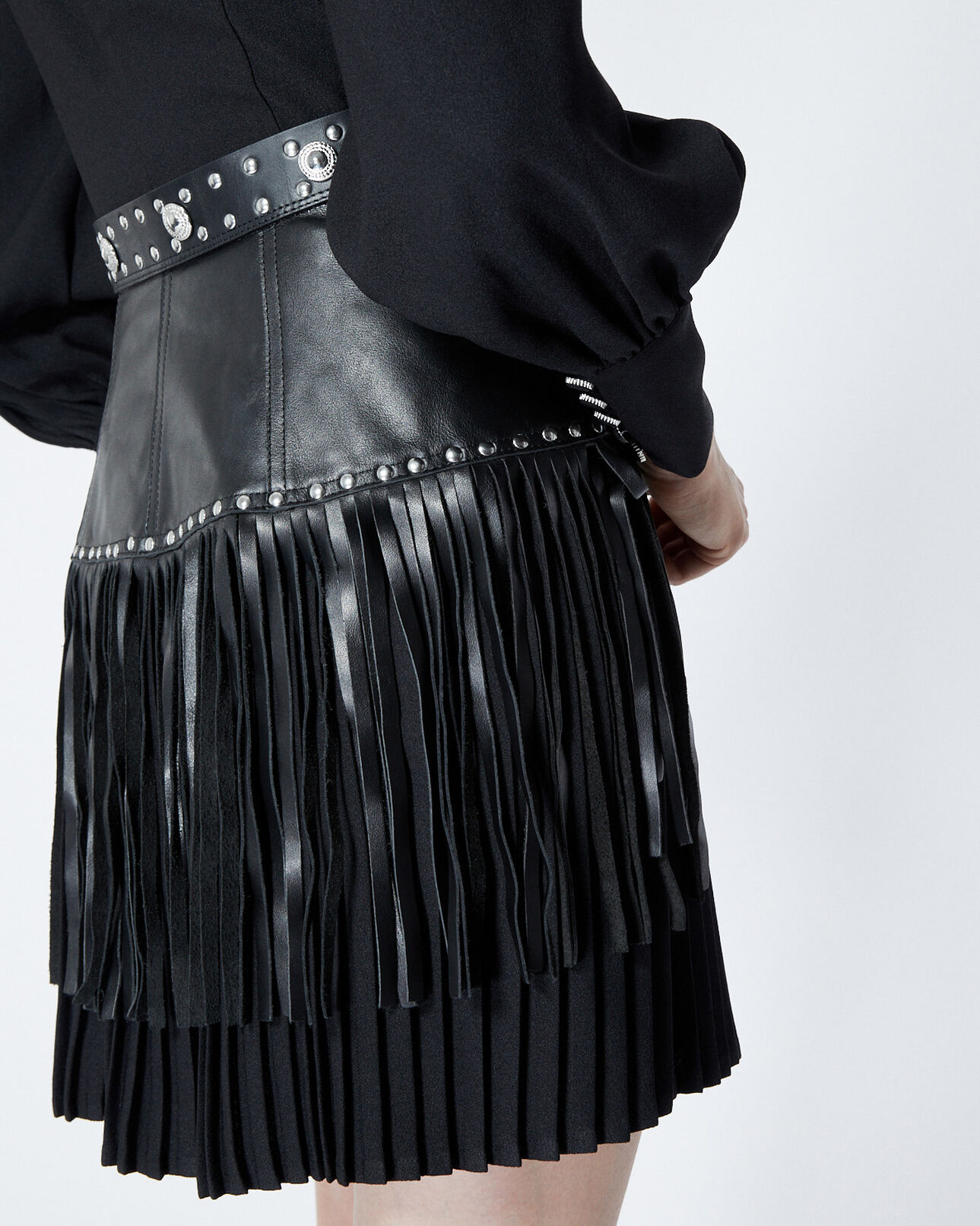 The Kooples FEMME BLACK ceinture cuir noire large à franges